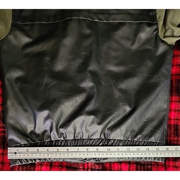 Sans Souci Black Faux Leather Green Army Sleeves Hidden Zip Jacket - Size Small - Picture 12 of 14